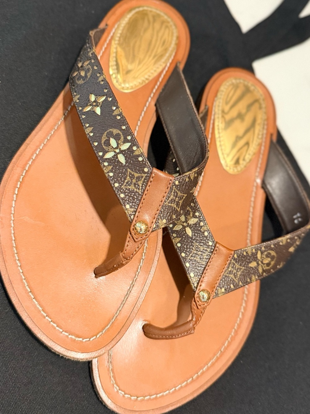 Authentic Louis Vuitton ‘sunny flat thong’ monogram sandals